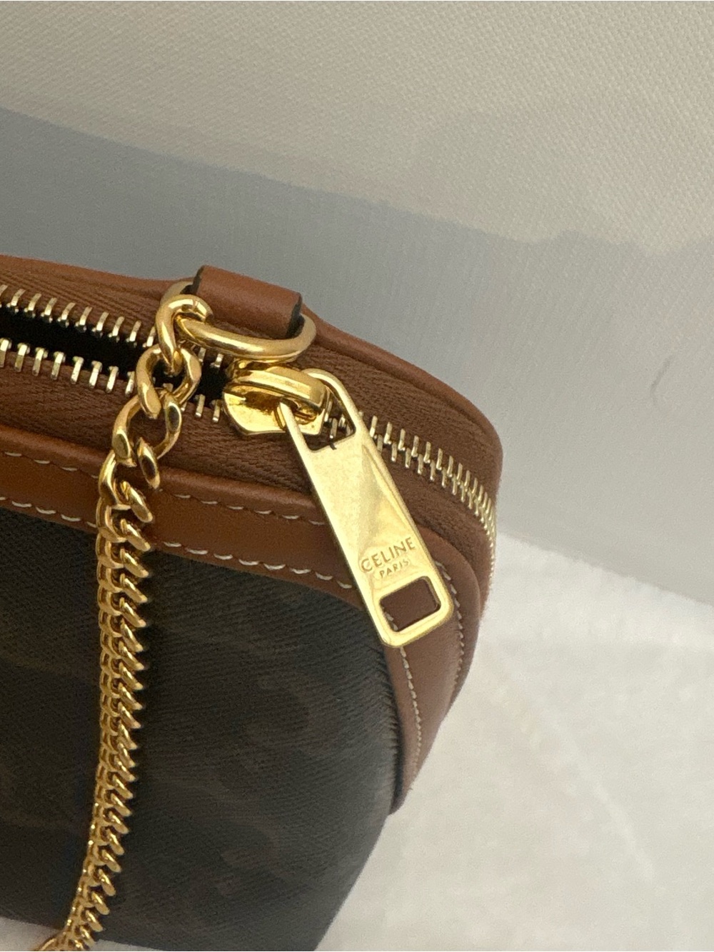 Celine Brown and Tan Triomphe Canvas Crossbody with Gold Chain - Picture 5 of 8